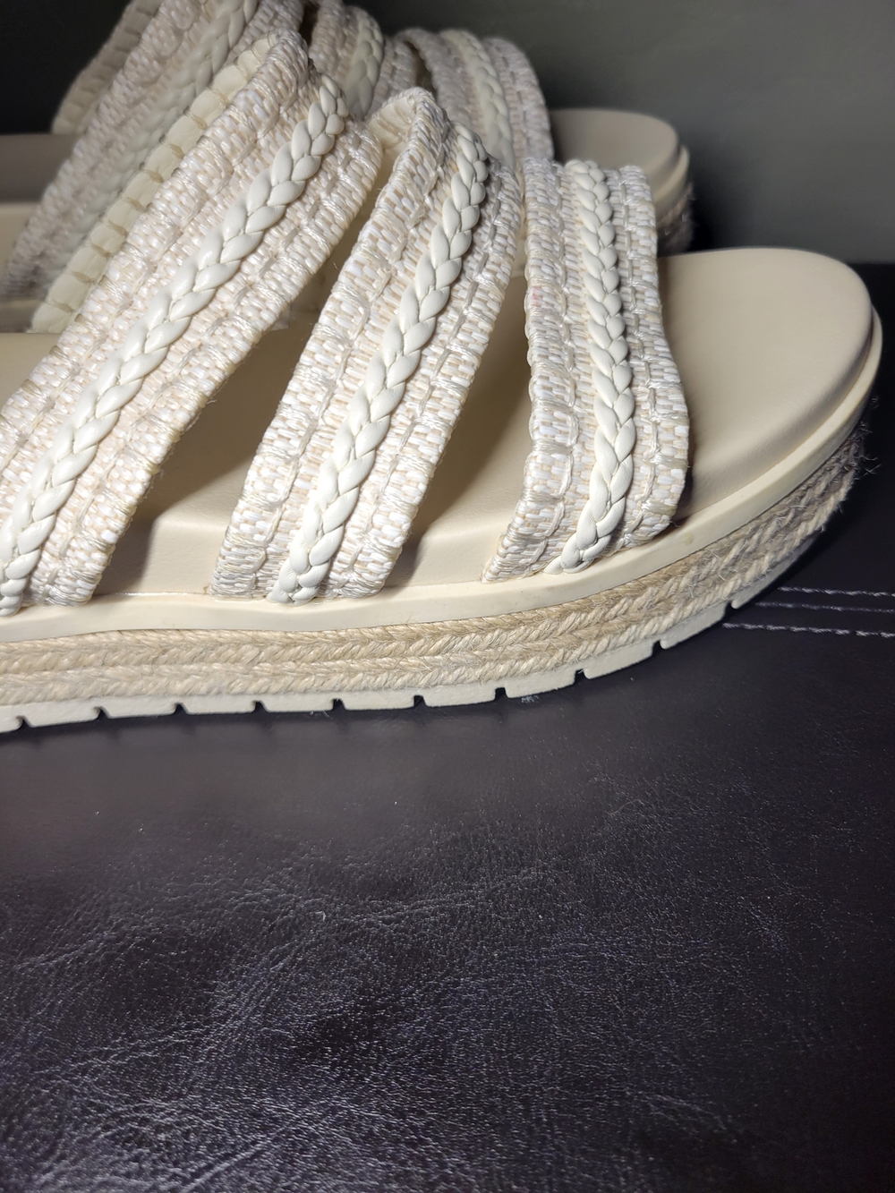 MIA Cream Braided Multi-Strap Slide Sandals Womens Size 10 - Picture 10 of 14